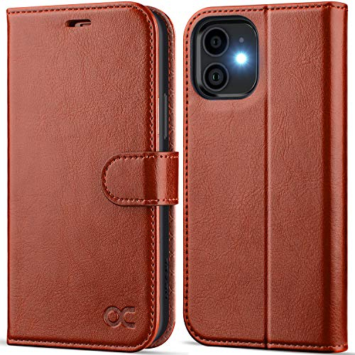 OCASE Hülle iPhone 12 Handyhülle iPhone 12 Pro Hülle [Premium PU Leder] [Kartenfach] [Magnetverschluss] Lederhülle RFID Schutzhülle Klapphülle Case Cover Etui Kompatibel für iPhone 12/12Pro Braun