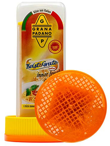 Food-United GRANA PADANO DOP g.U Twist & Grate 150g mit Käsemühle Formaggio-Italiano- Giro-Gratta Italienischer-Parmesan-Hartkäse für Pizza Carpaccio Salat Gratin Auflauf