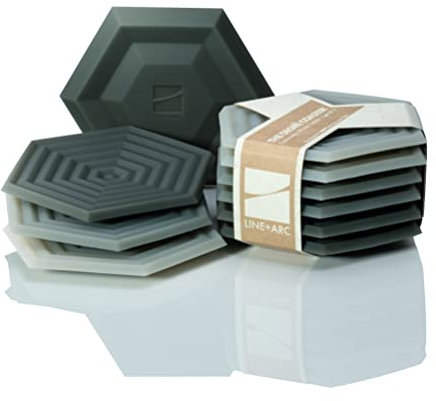 LINE+ARC The Original Degrē Coaster (Set of 6, Winter Salad) by 10mm Thick Dishwasher Safe Stain-Resistant Outdoor Coffee Table Silicone Modern Hexagon MidCentury Cup Drink Non-Absorbent Rubber