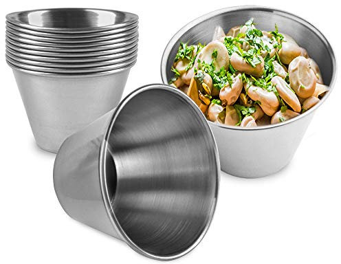 Fit Meal Prep [12 Pack 4 oz Stainless Steel Dipping Sauce Cups, Reusable Metal Ramekins, Commercial Grade Condiment Bowls, Individual Portion Cups, Small Round Au Jus Cup for Home, Restaurant