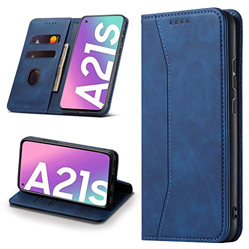Leaisan Handyhülle für Samsung Galaxy A21S Hülle Premium Leder Flip Klappbare Stoßfeste Magnetische [Standfunktion] [Kartenfächern] Schutzhülle für Samsung Galaxy A21S Tasche - Blau
