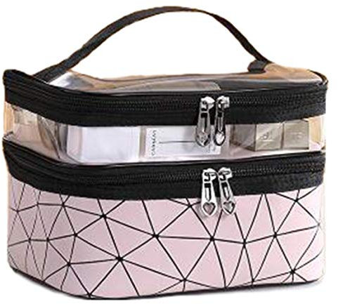 NOVAGO Vanity Trousse de Toilette Double Couches plastifié Solide Durable et imperméable (Rose)