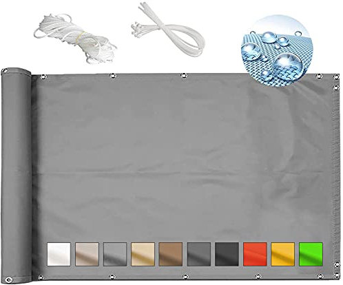 MEEYI Balkon sichtschutz Balkon 75x100cm balkonverkleidung balkonsichtschutz balkonbespannung Balkon sichtschutz efeu balkonabdeckungen UV-Schutz für den gartenzaun mit kabelbinder und Seil-Hellgrau