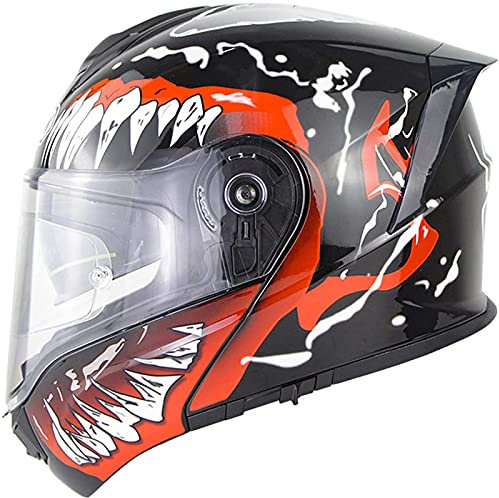 Modularer Motorradhelm Unisex-Erwachsene Integral-Flip-Up-Front-Motocross-Helme Moped Racing Motorrad-Sturzhelm Für Männer Und Frauen DOT/ECE-Zulassung Mit Dual-Sonnenblende,Venom,XXL