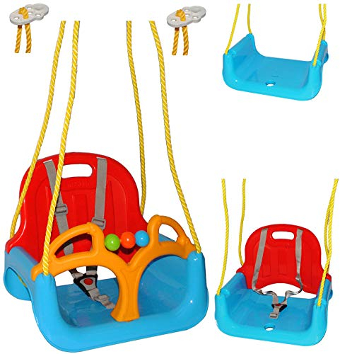 alles-meine.de GmbH mitwachsende - Babyschaukel/Gitterschaukel mit Gurt - ROT/GELB/BLAU - Leichter Einstieg ! - mitwachsend & verstellbar - 100 kg belastbar - Kindersch..