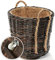 Kobolo Kaminholzkorb Rattankorb Holzkorb rund - Rollen - Leinenstoff - Krabu - 56x50 cm