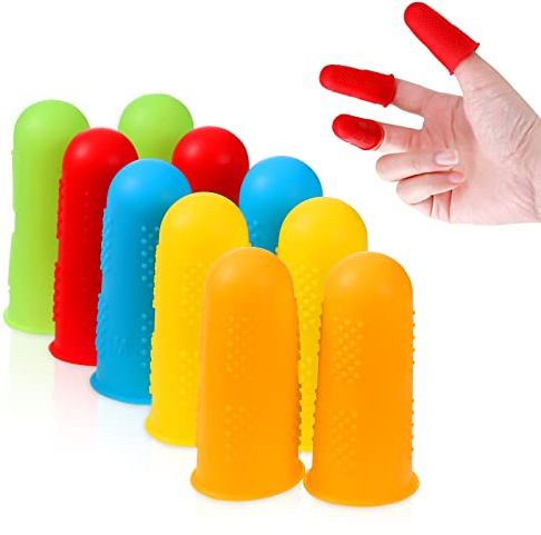 Finger Protectors for Cutting, 3 Sizes Finger-Protectors Silicone Finger Protector Thumb Guard Rubber Fingers Tip Fingers Cover Caps Thumb Protector for Chopping,Sewing,Wax,Hot Glue,10 Pcs 5 Colors