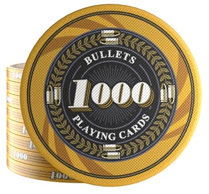 Bullets Playing Cards, 25 Keramik Pokerchips Silvio für Pokerset, mit Werten, 10g, 4cm Durchmesser (Gelb (Wert: 1000))