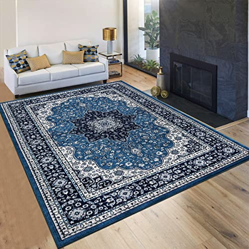 householdfurnishing Vintage Traditional Non Slip Rug Bedroom Living Room Carpet Mat Runners Floral Pattern Wide Area Persian Style Rugs (240 x 320 cm - X Large Rug, Blue)