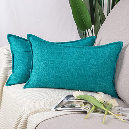 Madizz 2er Set Polyester- Leinen Kissenbezügen Weiche dekorative Kissenbezüge für Sofa Schlafzimmer Kissenhülle Blaugrün 30x50 cm Rechteckig