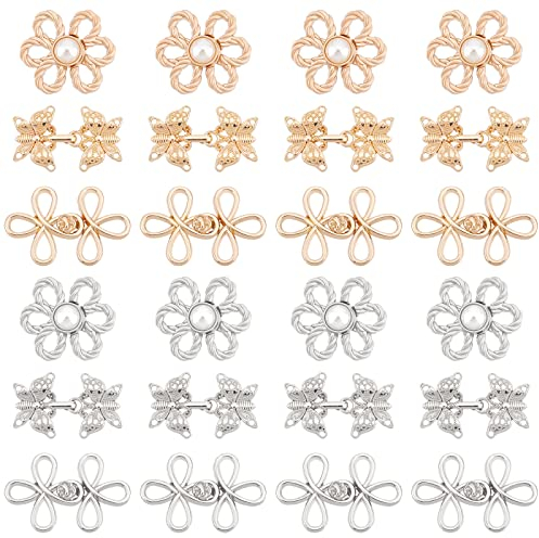 PandaHall 24 Paar Cardigan Clips 3 Style Cape Oder Cloak Verschluss Verschlüsse Gold Silber Cape Verschlüsse Blume Schmetterling Chinesischer Knoten Schal Clips Für Frauen Pullover Schal Kleid