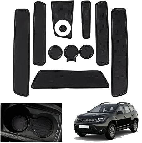 GAFAT 2018-2021 Renaul-t/Dacia Duster Antirutschmatten, Gummimatten, Mittelkonsole Becherhalter Matten, Aufbewahrungsbox Matten, Türnaht Matten [Nicht für 2022] (Schwarz)