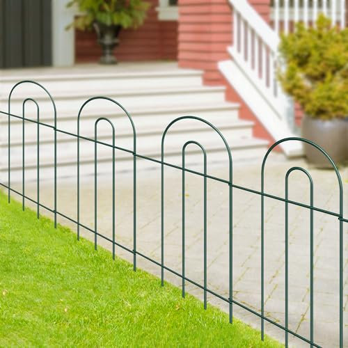 FOREHOGAR Decorative Garden Fence Border 32inX20ft Outdoor Green No Dig Temporary Iron Wire Edge Flowers Fencing Panels Rustproof Metal Folding Garden Fencing for Yard