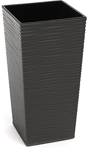 Tymar Maceta de plástico, grande, cuadrado, alta, aspecto de cincel, jardín, balcón, terraza, casa (antracita alta, 19 x 19 cm)