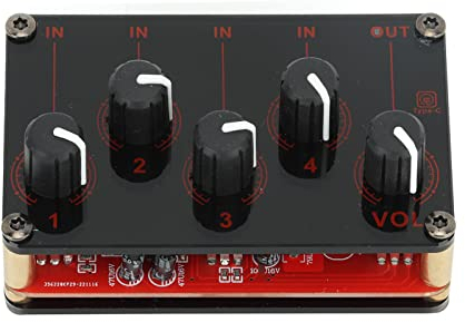 Audiomischer 4 Eingänge 1 Ausgang Passiver Stromkreis Mini-Stereo-Soundkarte Mischpult 100-240 V für Live-Hochzeitsfeiern (EU-Stecker)
