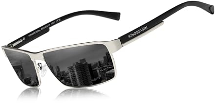 KINGSEVEN Mode Photochrome Sonnenbrille Männer Frauen Polarisierte Piloten-Sonnenbrille Quadratische Blendschutz-Fahrbrille UV400 (Silber Grau)