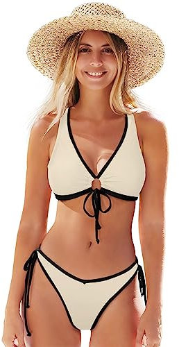 RPLIFE Gris fer, maillot de bain 2 pièces, maillot de bain triangle pour femme, taille XS, Fouet papaye, Taille L