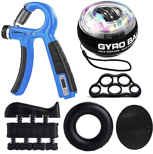 EASJOY Handtrainer Fingertrainer, Griffkraft Trainer Trainings Set 6er Pack, Grip Strength Trainer, Finger Trainingsgerät, Handgelenk Trainer, Trainingsring & Stressabbau-Griffkugel, Wrist Gyro Ball