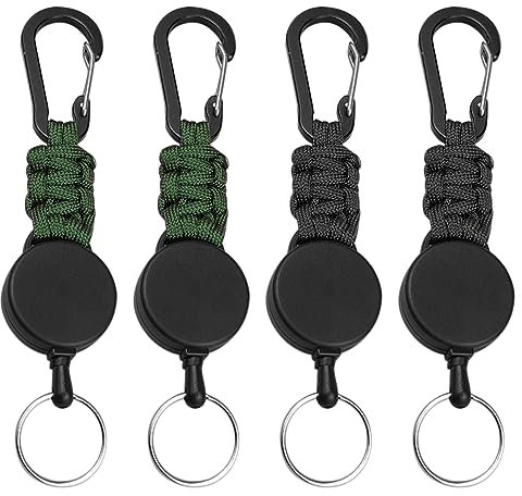 Portachiavi retrattili 4 Pz con cavo in acciaio estensibile da 65 cm, portachiavi retrattili per chiavi, cinture, porta carte, carte d'identità