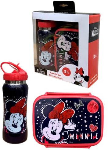 CARTOON Disney Minnie Mouse Ensemble repas 2 pièces en aluminium avec bec verseur pliable et boîte à goûter