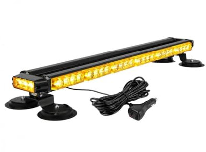 75cm Barre Lumineuse Rampe 54 LED Orange Ambre Stroboscopique Éclairage Sécurité Flash 12-24V Base Magnétique 26 Modes de Flash