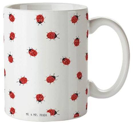 Mr. & Mrs. Panda Tasse Marienkäfer Design - Geschenk, Aquarell, Porzellantasse, Teetasse, Tasse mit Motiven, Kaffeetasse, Keramiktasse, niedlich,