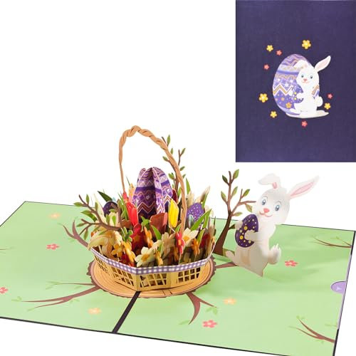 Pop-Up Karte Ostern,3D Ostereier und Osterhase Karte mit Umschlag,Osterkarte für Kinder