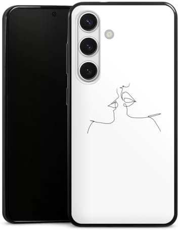 DeinDesign Slim Case extra dünn kompatibel mit Samsung Galaxy S24 Silikon Handyhülle schwarz Hülle Kussmund Line Art Liebe