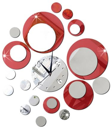 Zerodeko Wanduhren Wandaufkleber Spiegel Aufkleber Spiegel Wanduhr 3D Spiegel Wandtattoo Spiegeluhr Aus Acryl Selber Machen Haushalt Rot Schmücken
