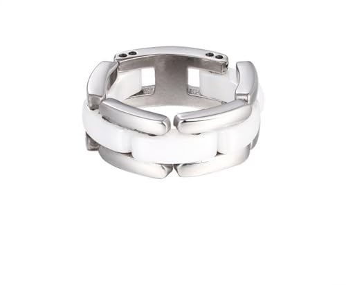 PAURO Damen Keramik 7MM Minimalistisches Hochglanzpoliertes Hochzeitsband Faltbarer Ring Weiß Größe 60 (19.1)