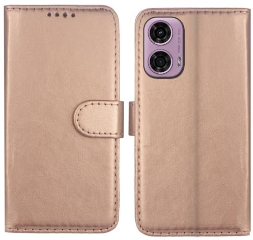 MAU For Motorola Moto E14 / G04 / G24 Case, Black PU Leather Flip Wallet Phone Stand Case Cover with 2 Slot Card Holder for Moto E14 / G04 / G24 Phone Case – Rose Gold