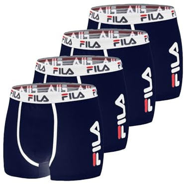 FILA Calzoncillos Hombre Boxer Algodón, Pack de 4, Azul NV (L)
