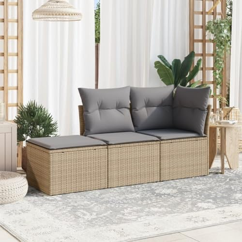 ULUYYUC 3-TLG. Garten-Sofagarnitur, Schlafsofa Gartenbank Schlafsessel Mit Bettfunktion Gästebett Geeignet für Hinterhof Außenbereich Garten Balkon mit Kissen Beige Poly Rattan