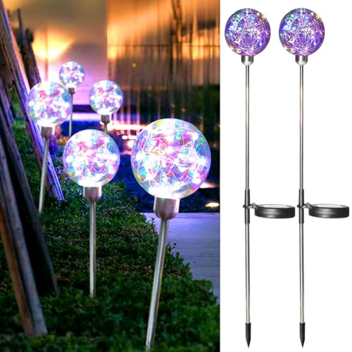 Acxilexy 2 Stück Solar Gartenleuchte, 20LEDs Wasserdicht Solar Weihnachtsbeleuchtung Außen, Kugel Leuchten Außen, Ø7cm Runde Kugelleuchte, Kugel Wegbeleuchtung für Garten Weihnachten