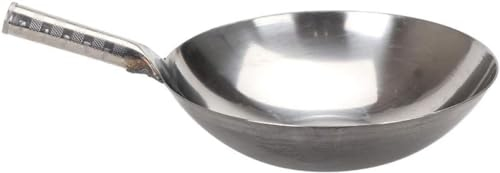 LRTYZBD Küchenpfanne, Wokpfanne, unbeschichtet, groß, professionelle Wokpfanne, Sautepfanne mit Stahlgriff, Mehrzweck-Wok, 45 cm