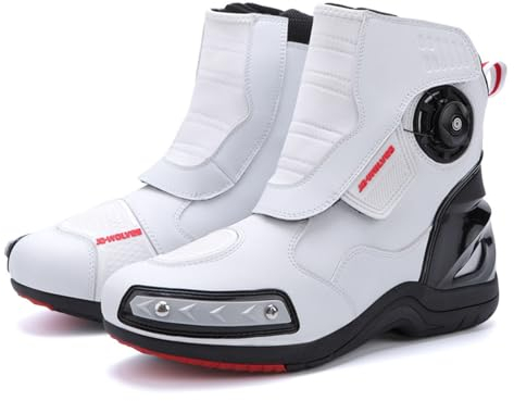 CZPLG Klassische Motorradstiefel Männer, wasserdichte Lederkampfstiefel, Arbeitsstiefel für Männer mit rutschfestem Sohle, militärische Taktikstiefel der Herren Motorrad(Color:White,Size:41 EU)
