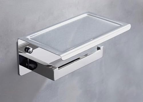 Manissa Toilet Roll Holder with Mobile Phone Shelf Wall Mounted Bathroom Accessory Made from 304 Grade Stainless Steel (Mirror Polished Stainless Steel)