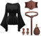 YRTBGD Piratenkostüm Mittelalter Kleidung Damen Vintage Bluse mit Korsett Gürtel Gürteltasche für Halloween Karneval (Schwarz, M)