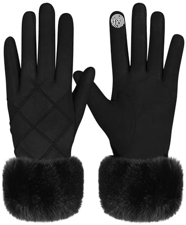 MELLIEX Handschuhe Damen Winter, Elegante Wildleder Handschuhe Touchscreen Thermo Winddicht Winterhandschuhe, Schwarz