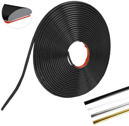 MeYuxg Baguette de Finition Autocollantes,Plafond Moulure Adhesive,PVC Moulure Murale Autocollantes, Plinthe Souple Autoadhésive,Panneaux Muraux Autocollants Polyvalentes(Noir-8M-8MM-2.8MM)