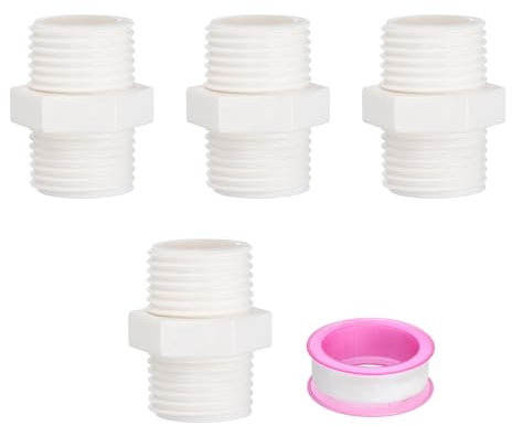 PATIKIL Raccordi per Tubi in PVC Nipple G 1/2, 4 Pz Adattatore Maschio A Maschio con Nastro Idraulico per Serbatoi d'Acqua, Bianco