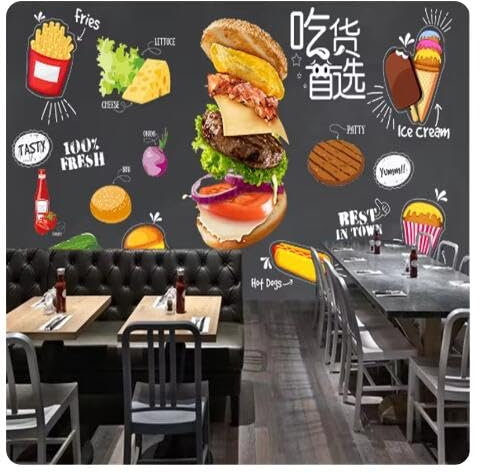 kxcghlsglj Custom Burgers Western Fast Food Hot Dog Restaurant Background Wall Mural Wallpaper 3D Snack Bar Hamburger Cheese Wall Paper 3D-430Cm×300Cm