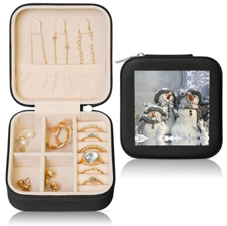 JEJEA Schmuckkästchen aus Leder mit Weihnachtsmotiv und Schneemann-Druck, für Damen, Schmuck-Organizer, Schmuck-Aufbewahrungsbox, Geschenk für Frauen