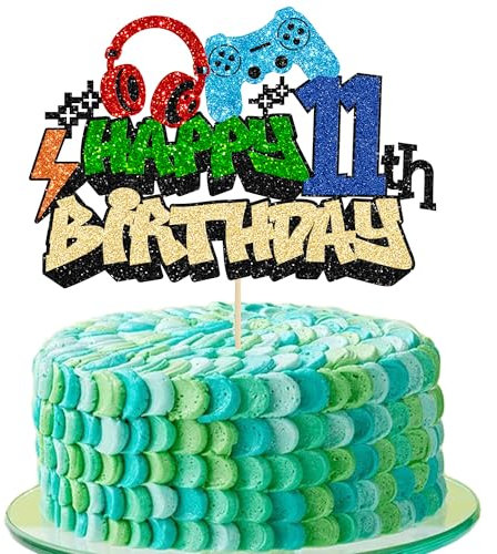 Gyufise 1Pcs 11th Birthday Video Game Cake Topper Gaming Level Unlocked Game On Controllers Cake Pick Decorations Game Theme Baby Shower 11th Birthday Anniversary Party Cake Decorations