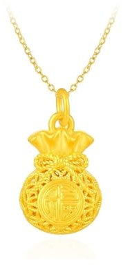 AMDXD Echtgold Schmuck 24 Karat 999 Gold Halskette, Glückstasche Anhänger Kette, Damenkette 24K Gold