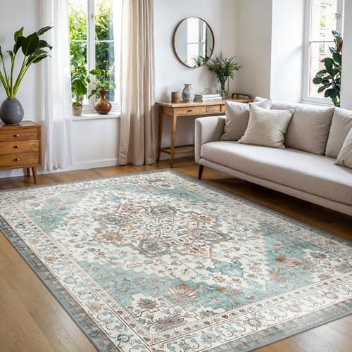 BEIMO Vintage Teppich Schlafzimmer 160X230CM rutschfest Kurzflor Beige Teppich Wohnzimmer Waschbar Flur Läufer