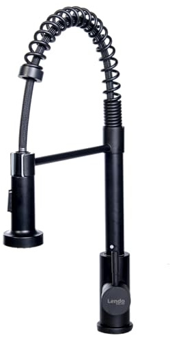 Lendo Online Küchenarmatur mit Herunterziehen Brause - 7x27x52cm - Flexibler Schlauch - Handbrause - 2 Sprühfunktionen - Mischbatterie - Wasserhahn - 360°Schwenkbar - Schwarz/Silber (Schwarz)