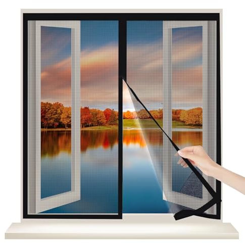 Insektenschutz Und Sonnenschutz Fenster, 70x170cm Schwarz Dachfenster Fliegengitter Kellerfenster Magnetisch für Fenster/Balkontür, Atmungsaktiv & Einfach Montieren