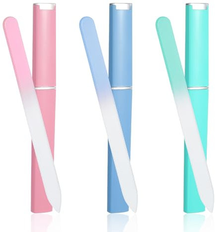 Wanmu Lot de 3 limes à ongles professionnelles en verre avec étui Limes à ongles double face en cristal Outil de manucure professionnel pour femme