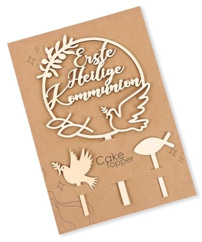Kommunion Tortendeko Holz, Erste Heilige Kommunion Cake Topper, Erstkommunion Tortendeko Torten Topper Taube Fisch Kuchen Deko, Erstkommunion Deko Torte für Junge Mädchen